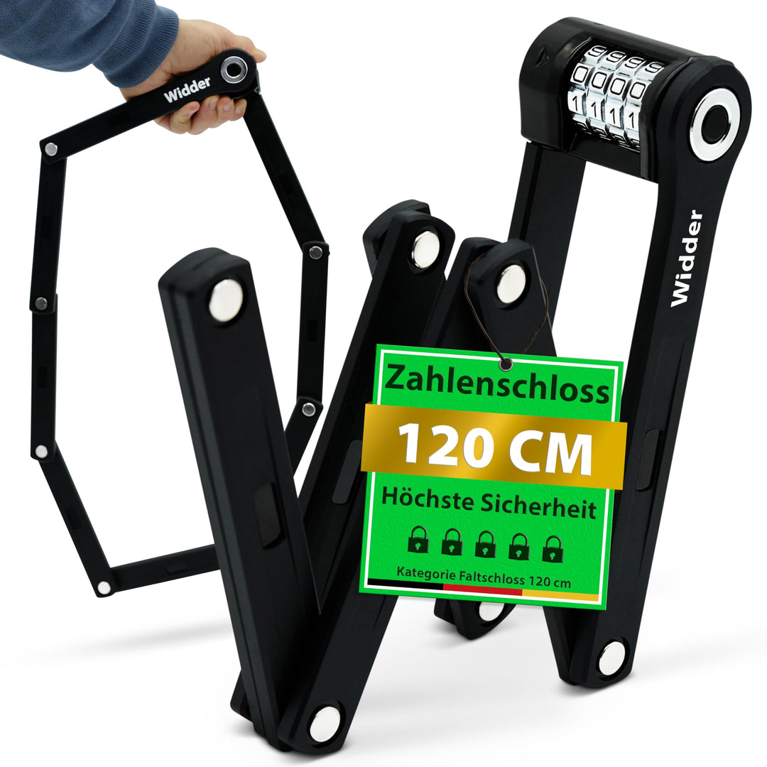 WIDDER 120cm Extrem Sicheres Fahrradschloss Zahlenschloss [Titan-Stahl Level 15] - 120 cm Faltschlos