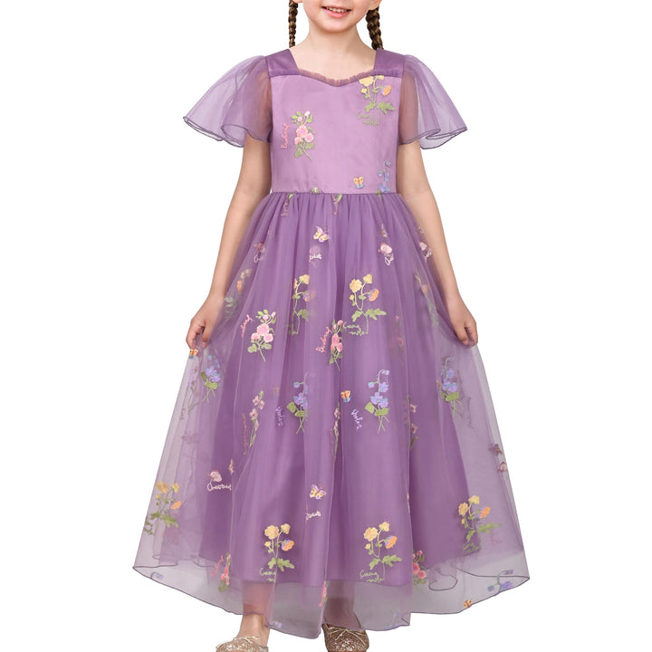Sunny Fashion Mädchen Kleid Blume Schnüren Saum Hochzeit Erstkommunion Gr. 110-158 110 Lila Blume, 1