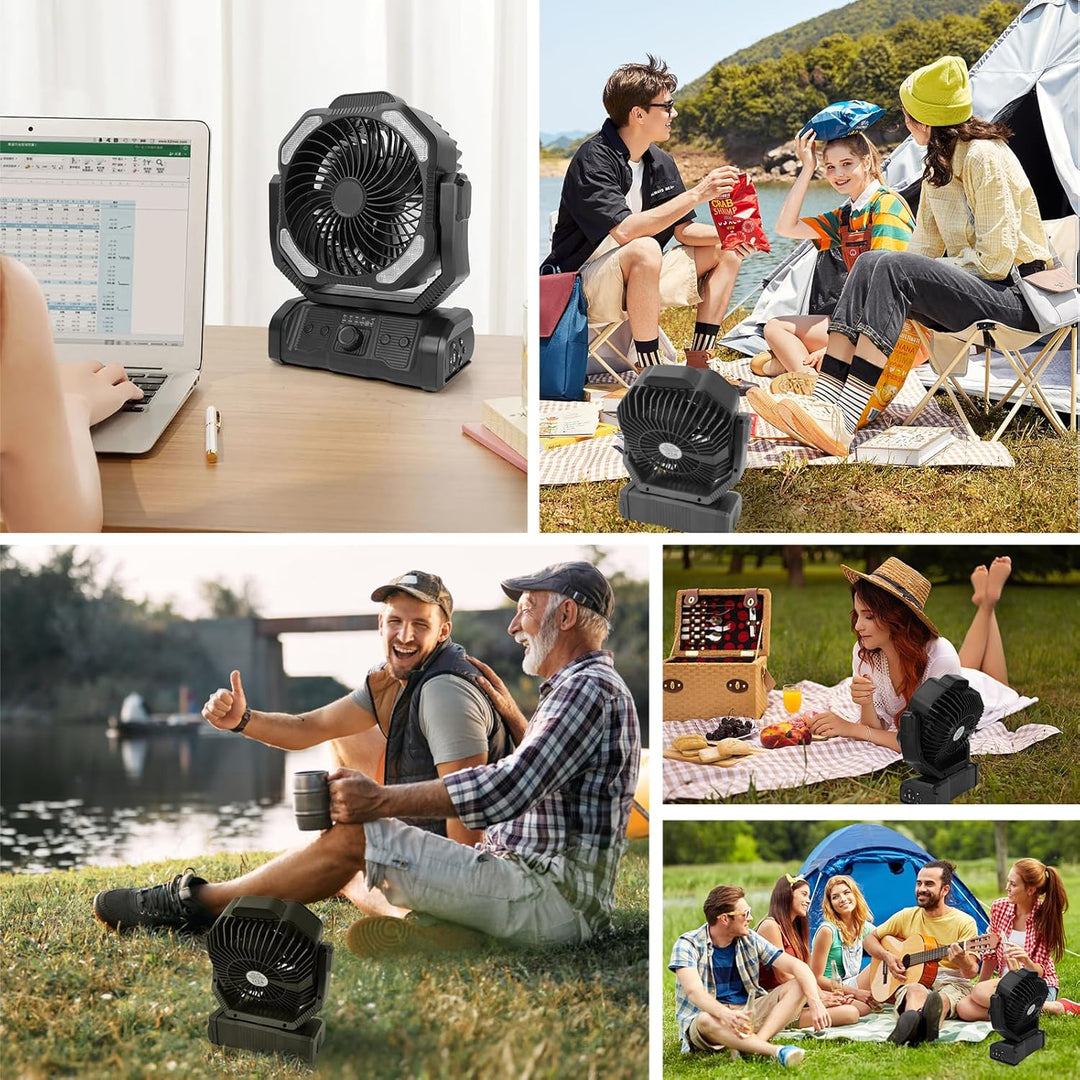 ELZO 20000mAh Camping Ventilator, Wiederaufladbarer Tischventilator USB Ventilator mit LED Licht & H