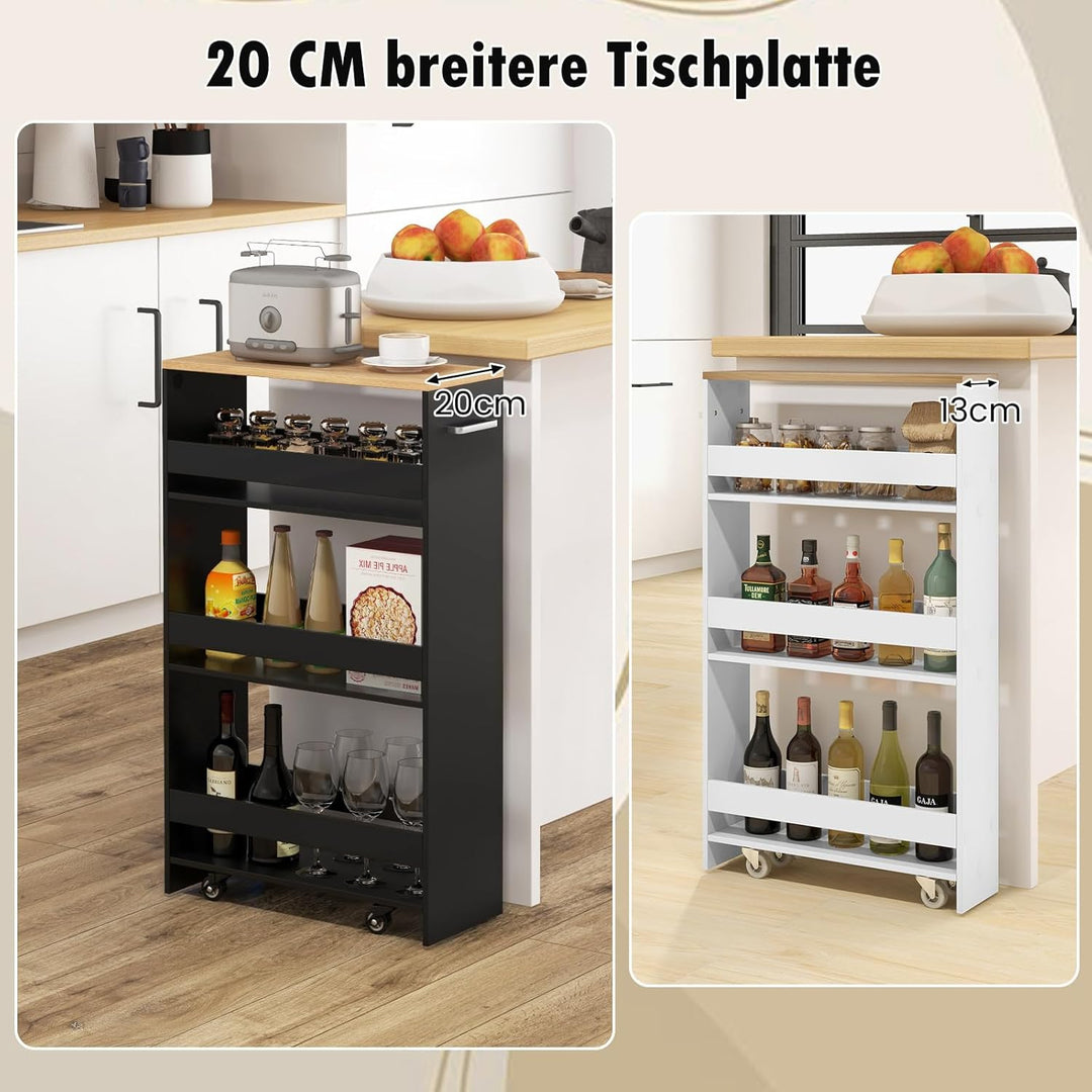 COSTWAY Nischenwagen 20cm breit, 4 Etagen Küchenwagen schmal, Nischenregal auf Rollen, Servierwagen