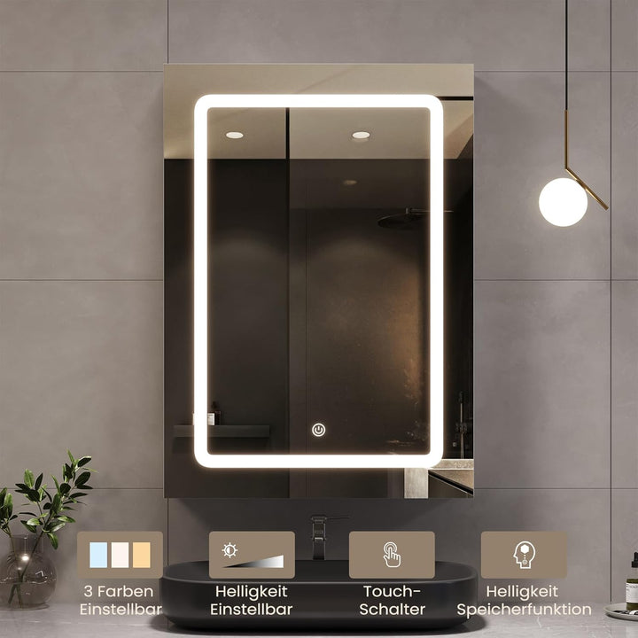 DICTAC Spiegelschrank Bad mit Led Beleuchtung 50x16x70cm Einzeltür Badezimmer spiegelschrank mit lic