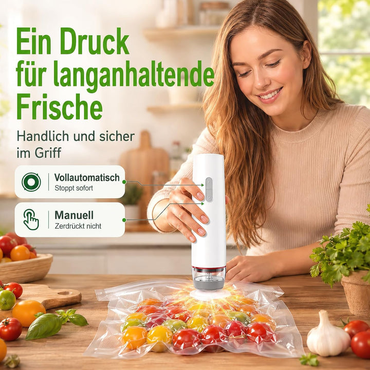 BoxLegend Handliche Vakuumiergerät mit 10S+10L Vakuumierbeuteln | Lebensmittelecht, wiederverwendbar