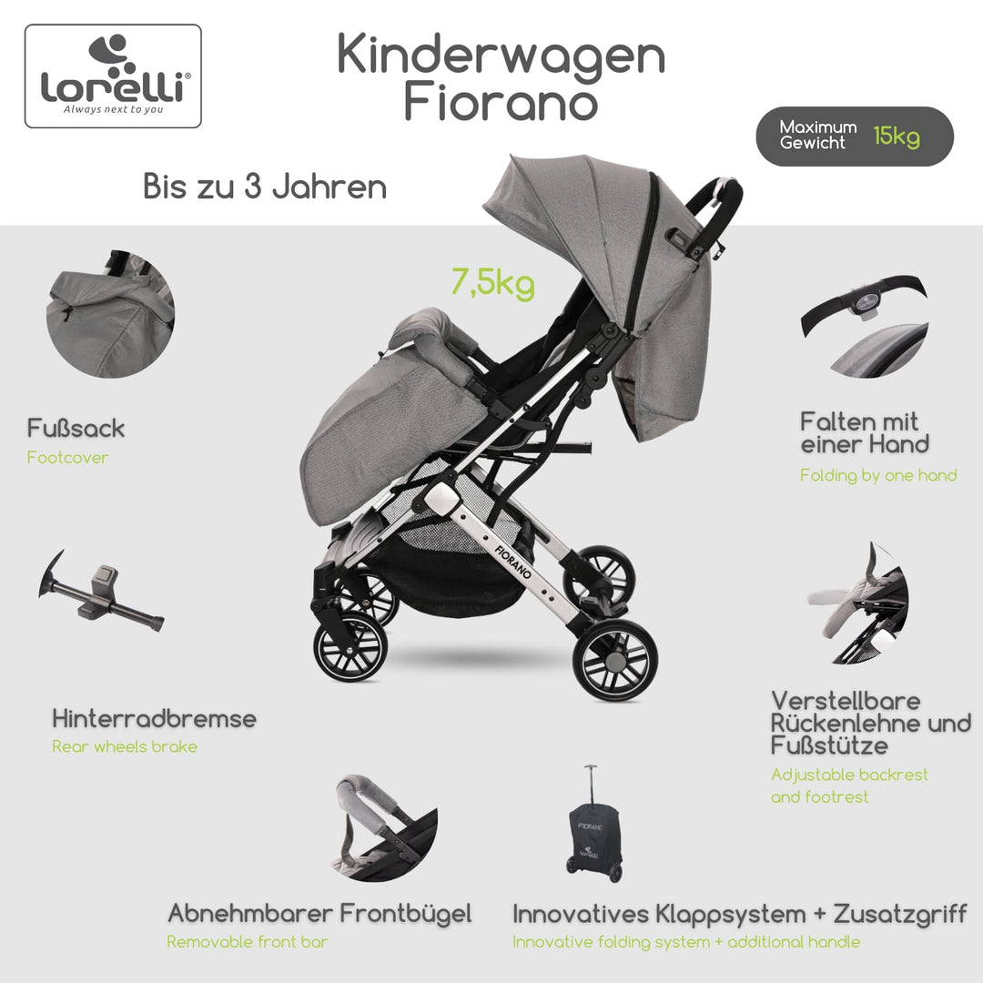 Lorelli Kinderwagen Fiorano, Reisebuggy, Baby Buggy klein zusammenklappbar, leicht, nur 7,5 kg, komp