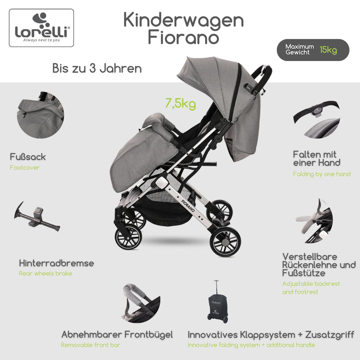 Lorelli Kinderwagen Fiorano, Reisebuggy, Baby Buggy klein zusammenklappbar, leicht, nur 7,5 kg, komp