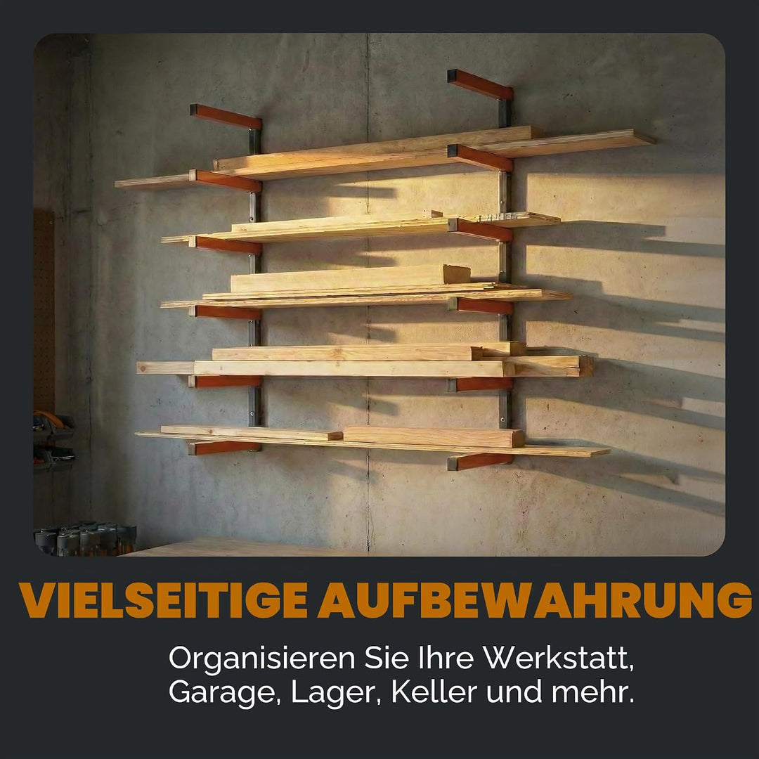 Bora Holzorganizer und Holzaufbewahrung Metallregal mit 6-stufiger Wandhalterung - Innen und Aussen