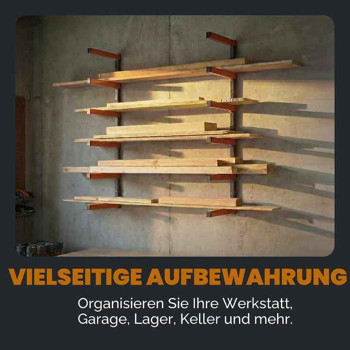 Bora Holzorganizer und Holzaufbewahrung Metallregal mit 6-stufiger Wandhalterung - Innen und Aussen