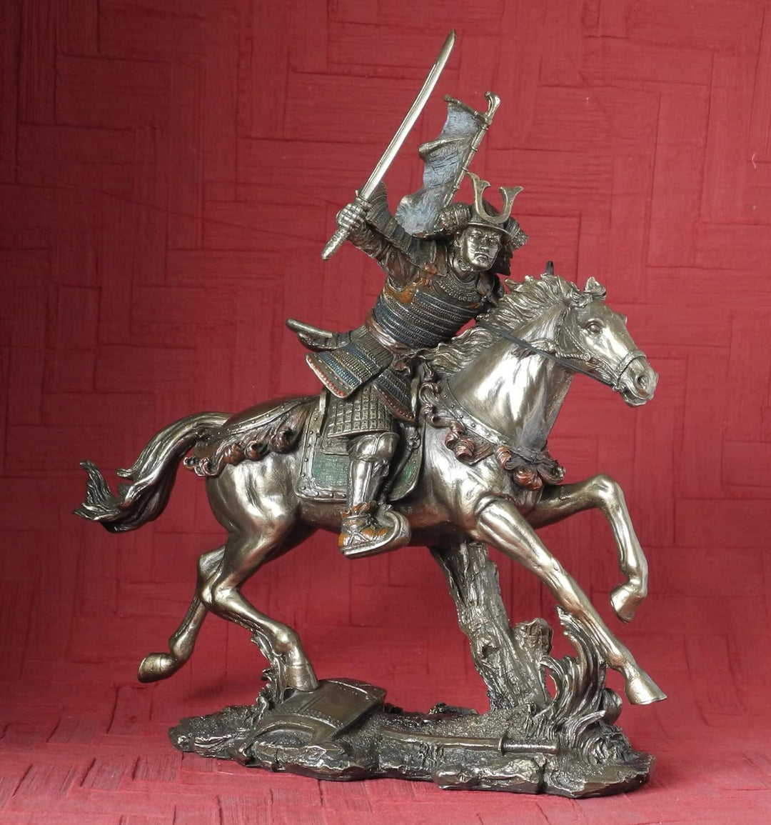 Samurai Figur - Krieger in Rüstung auf Pferd Japanischer Krieger, Deko-Figur, Deko-Artikel, Bronze-O