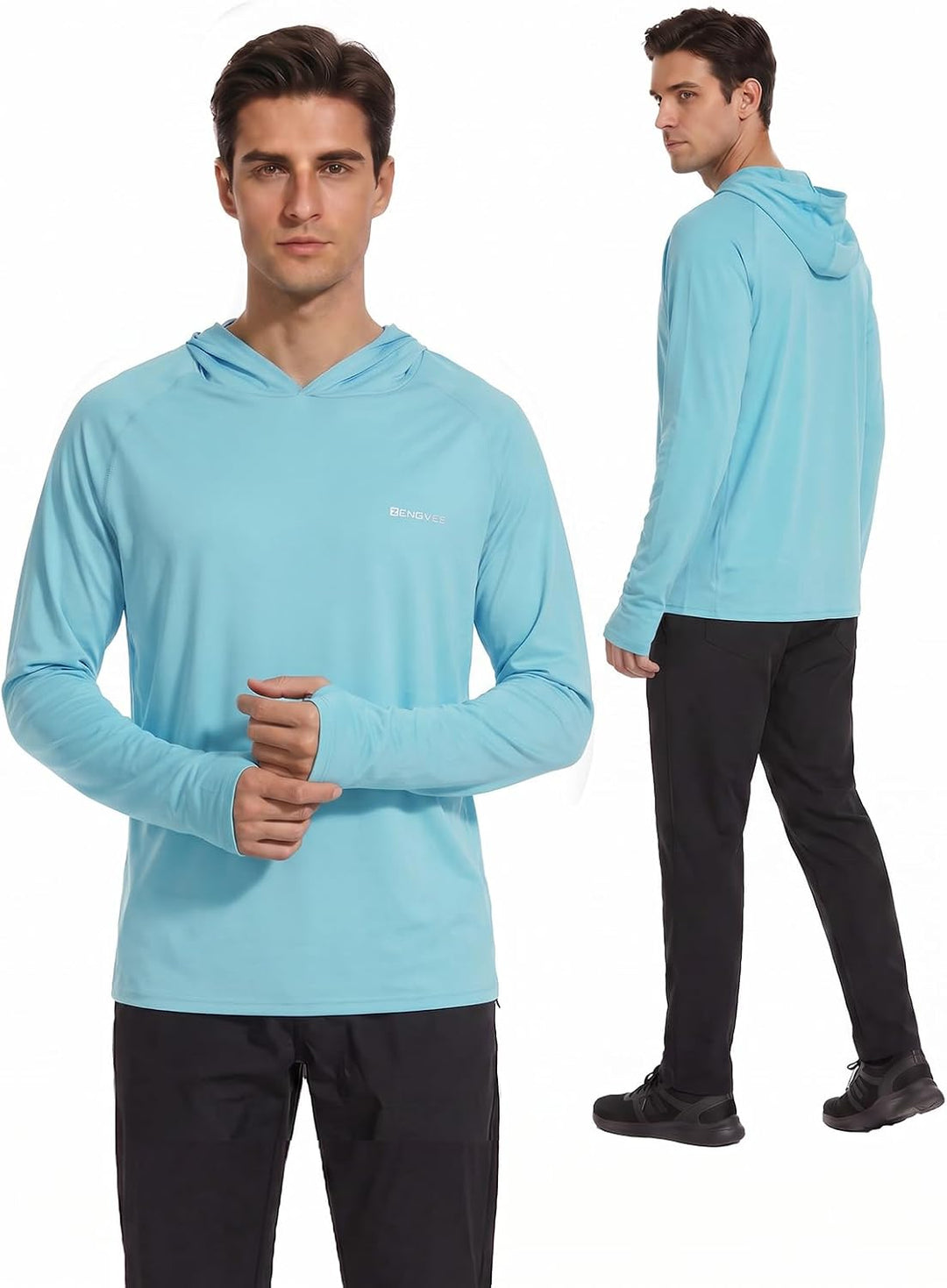 HUAKANG Herren Langarm Rashguard Kapuzenpullover UPF50+ Shirt Rashguard Angelbekleidung UV Sonnensch