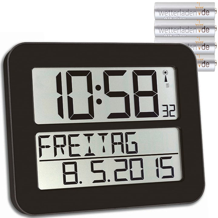 TFA Dostmann Timeline Max Funkuhr, Wanduhr, digital, mit Wochentag und Weckfunktion