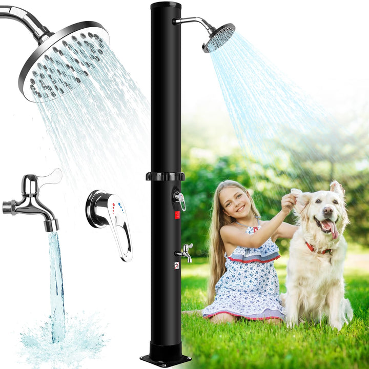 Solardusche Garten 40 Liter, Dusche Solar mit Duschkopf und Fusshahn, Ohne Stromanschluss, Warmes Wa
