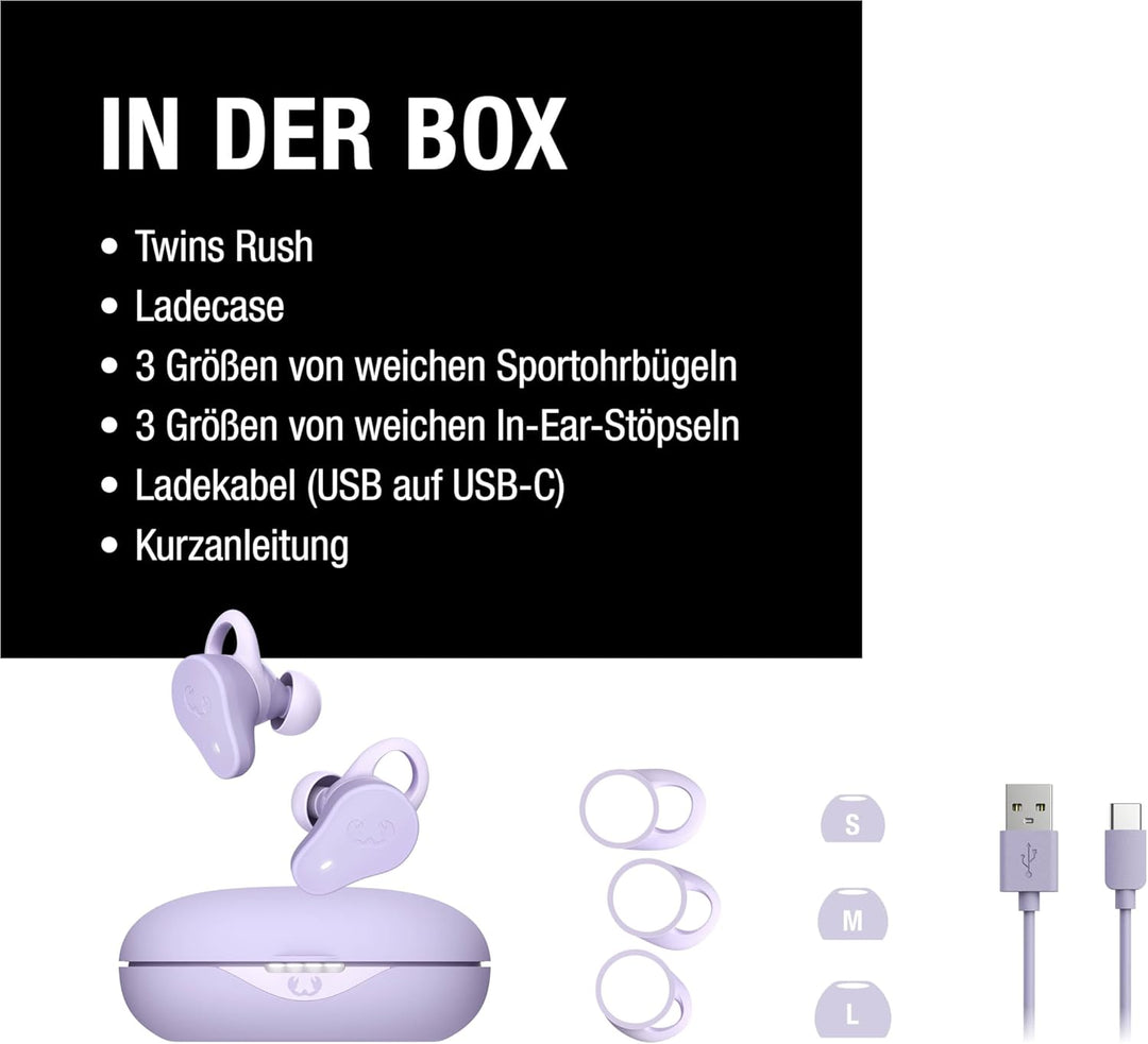 Fresh 'n Rebel Twins Rush, Bluetooth Kopfhörer Sport In-Ear mit Hybrid aktiver Noise Cancelling, Amb