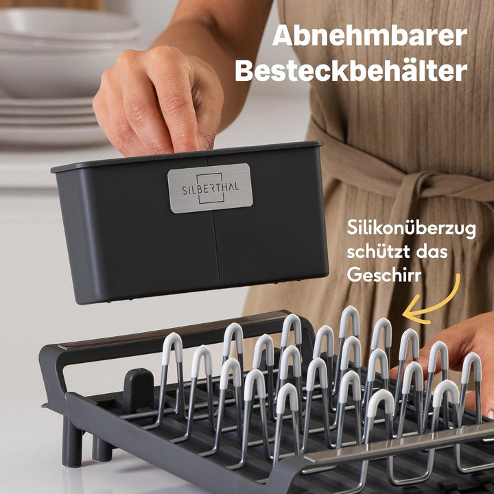 SILBERTHAL Geschirr Abtropfgestell Klein - Rostfrei - Mit Abtropfschale, Geschirrkorb, Besteckkasten