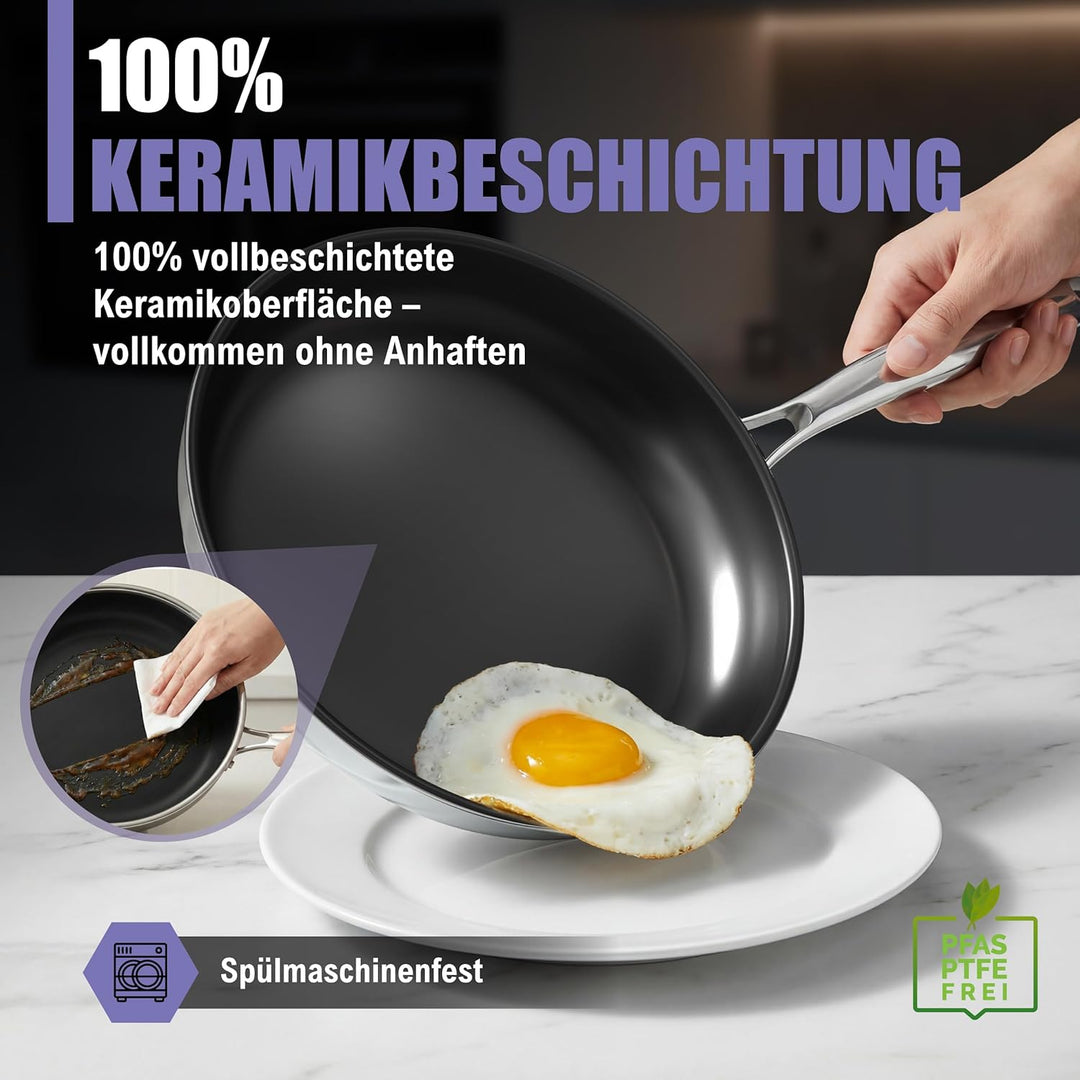 Keramikpfanne 28cm PFAS &amp; PTFE Frei | Vollbeschichtet | 5-Schicht - 3mm -1,3 kg | Premium Bratpfanne