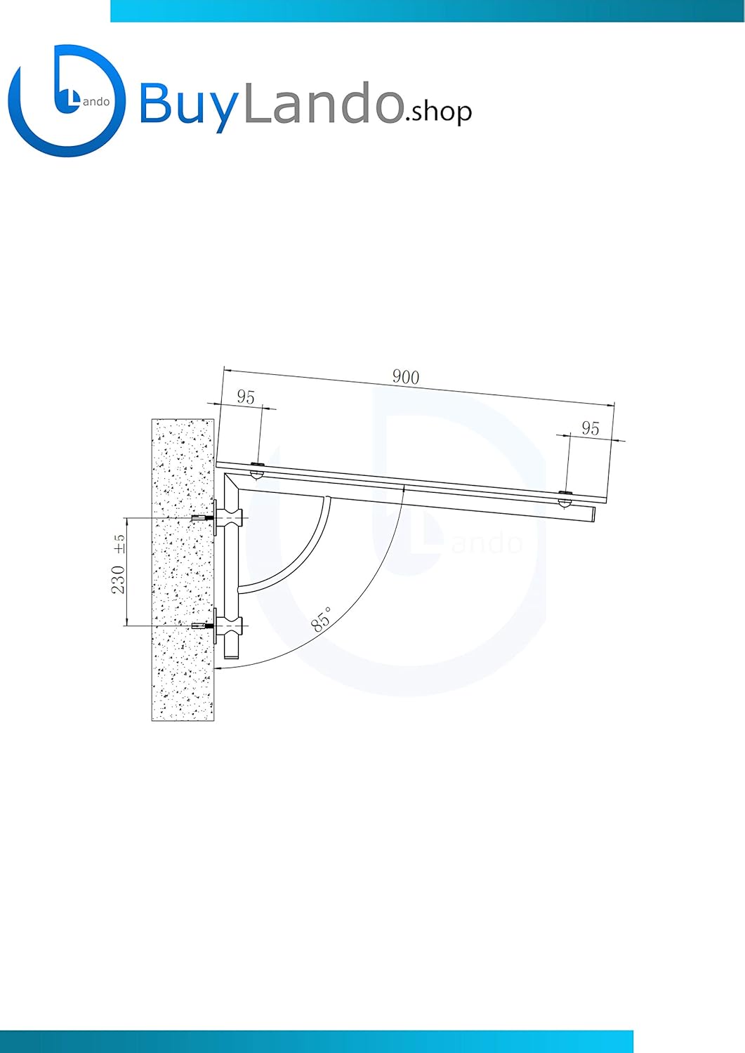 Shop Vordach Glasvordach Türvordach Verbundsicherheitsglas Klarglas VSG Edelstahl (180x90cm (2X LB-H