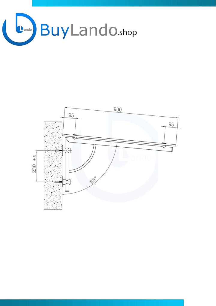 Shop Vordach Glasvordach Türvordach Verbundsicherheitsglas Klarglas VSG Edelstahl (180x90cm (2X LB-H