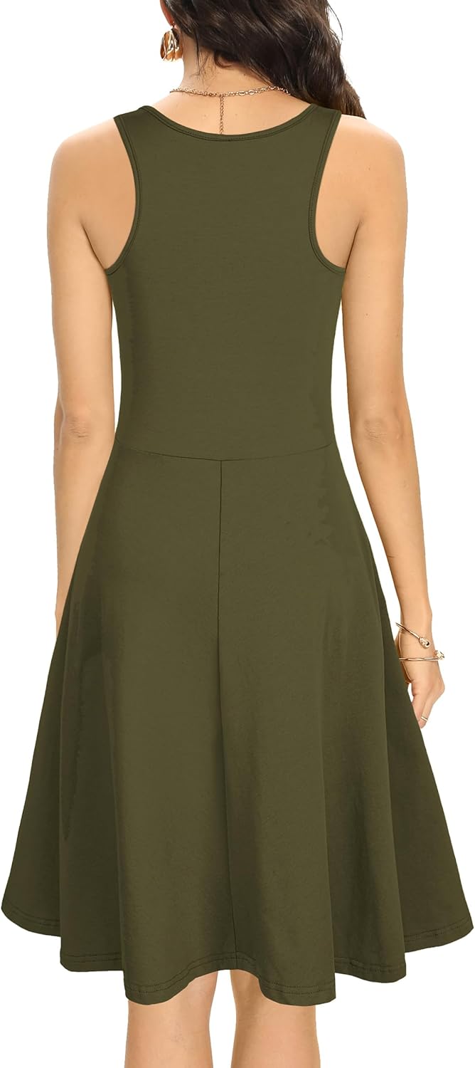 Missufe Damen Sommerkleid Minikleid Rockabilly Freizeitkleid Skaterkleid Kurzes Tank Kleider M Armee