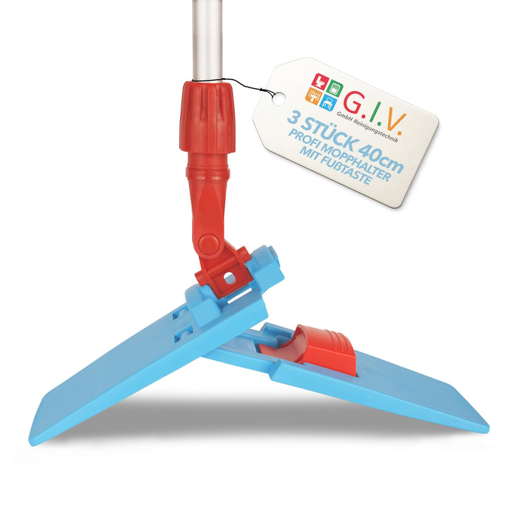 G.I.V. 3X Profi Klapphalter mit Fusstaste 40cm, hellblau - Hygienischer Mopphalter für Taschenmopps