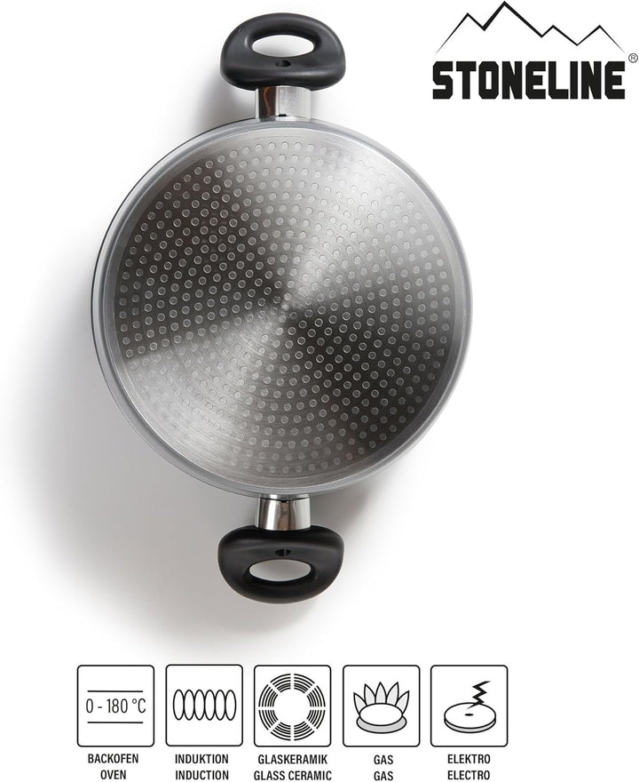 STONELINE Aluguss Kochtopf 24 cm, Topf mit Deckel 4,5 L, Antihaft beschichtet mit echten Steinpartik