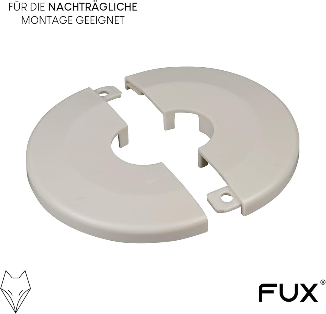 FUX 2 Stück Einzel Heizungsrohr Rosette, grosser Aussen-Ø 65mm, Innen-Ø 10mm - 43mm, Heizung, Rohrab