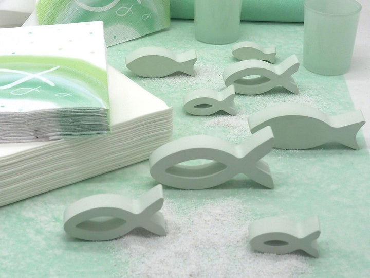 Kommunion Konfirmation Tischdeko Mint Grün Salbei Weiss Fisch Set 20 Personen
