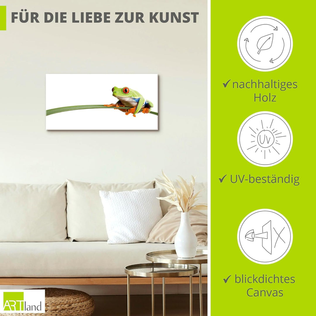 ARTland Leinwandbilder Wandbild Bild auf Leinwand 100x50 cm Frosch Tiere Natur Pflanze Blätter Gräse