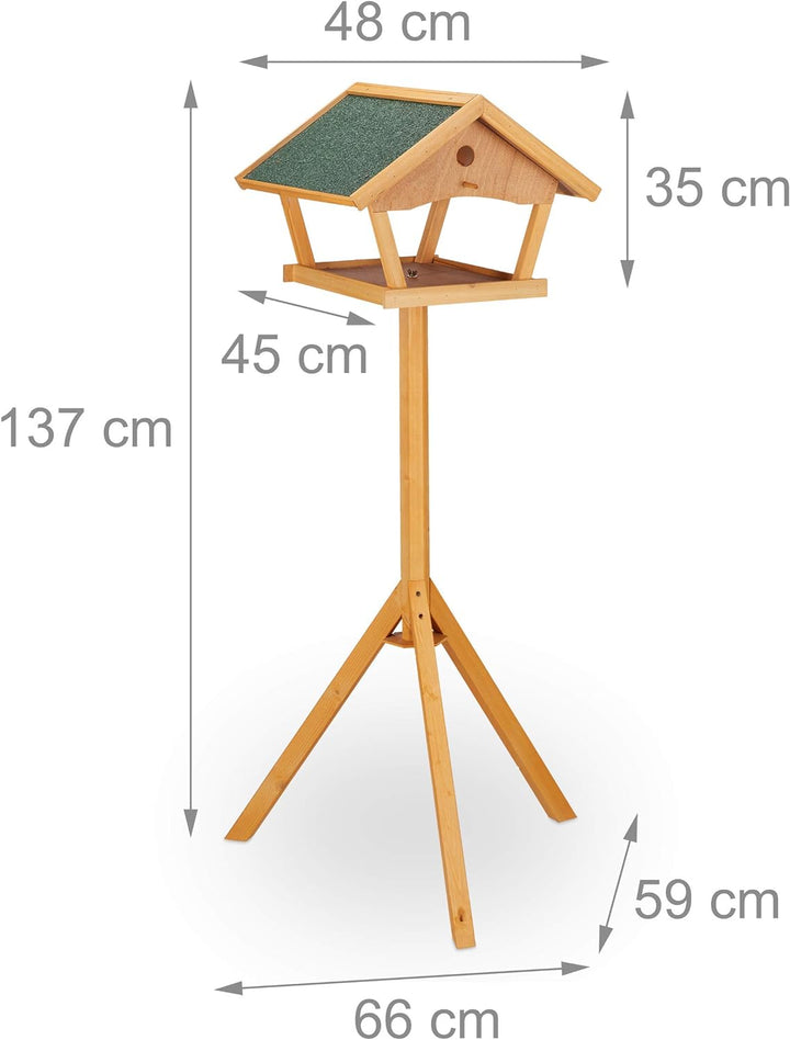 Relaxdays Vogelfutterhaus mit Ständer, gross, wetterfestes Dach, Garten, Holz Vogelhaus HBT 137 x 66