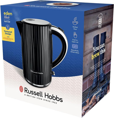 Russell Hobbs Wasserkocher [1,7L 2400W] Eden Schwarz, Edelstahlakzente (herausnehmbarer Kalkfilter,D