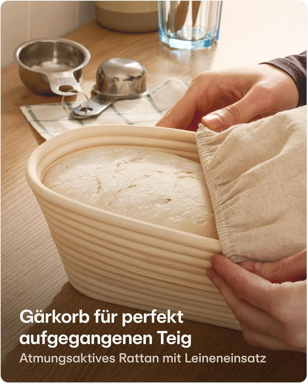 Praknu Gusseisen Topf für Brot Backen Set - 28cm Brotbacktopf mit Gärkorb und Brotbeutel – Bräter mi