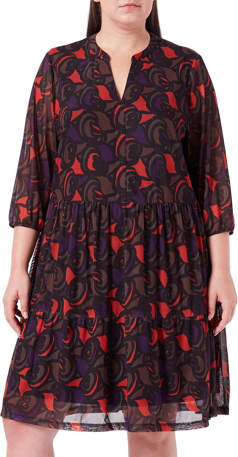 SAMOON Damen 181001-26302 Kleid, Black Gemustert, 46