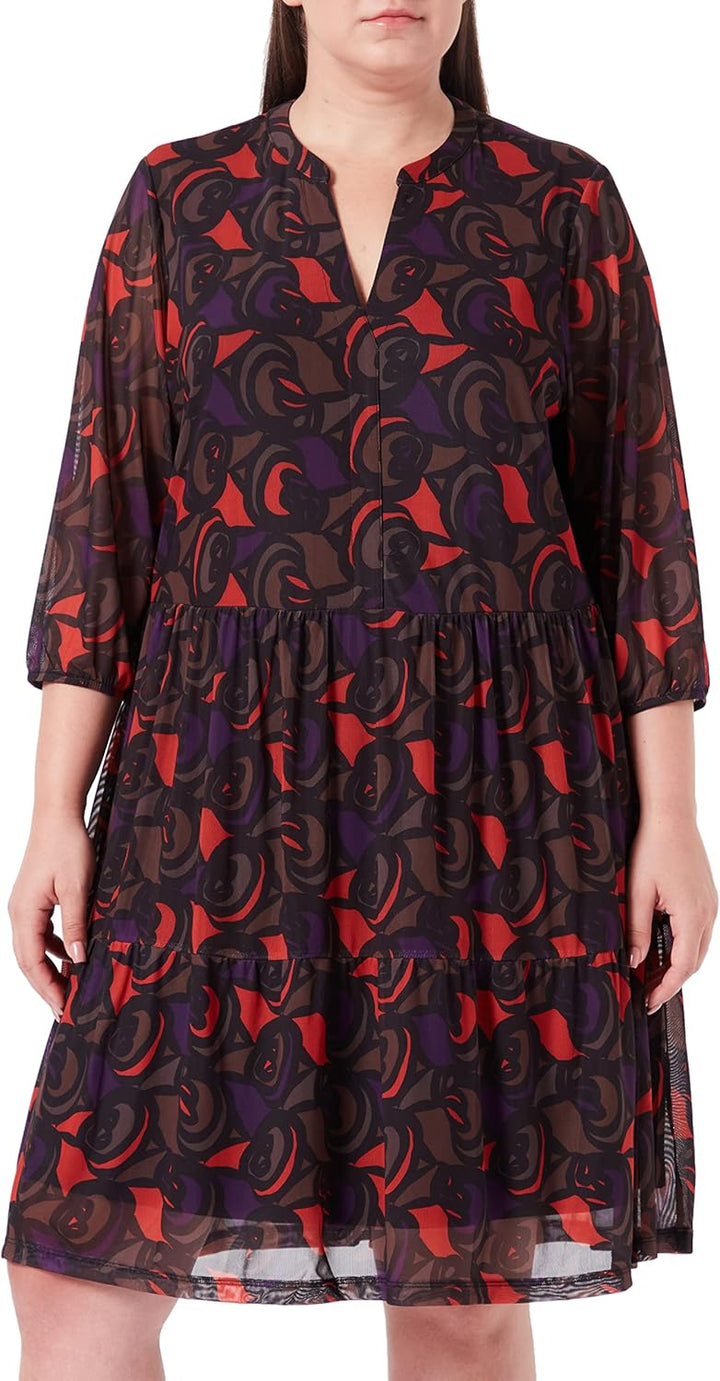 SAMOON Damen 181001-26302 Kleid, Black Gemustert, 46