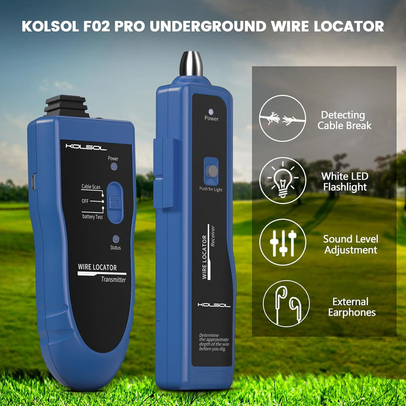 KOLSOL Erdkabel-suchgerät, Kabeltester F02 Pro für Kabelsuchgerät Locate Control Drähte Kabel Hausti
