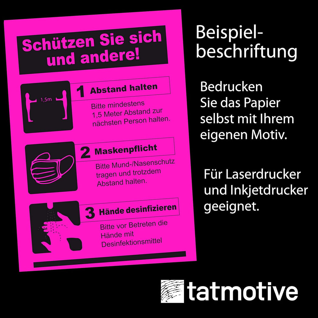 TATMOTIVE Neonpapier NEON DIN A4, 80 g/qm farbiges Briefpapier, Leuchtpapier, 100 Blatt - Pink, 100