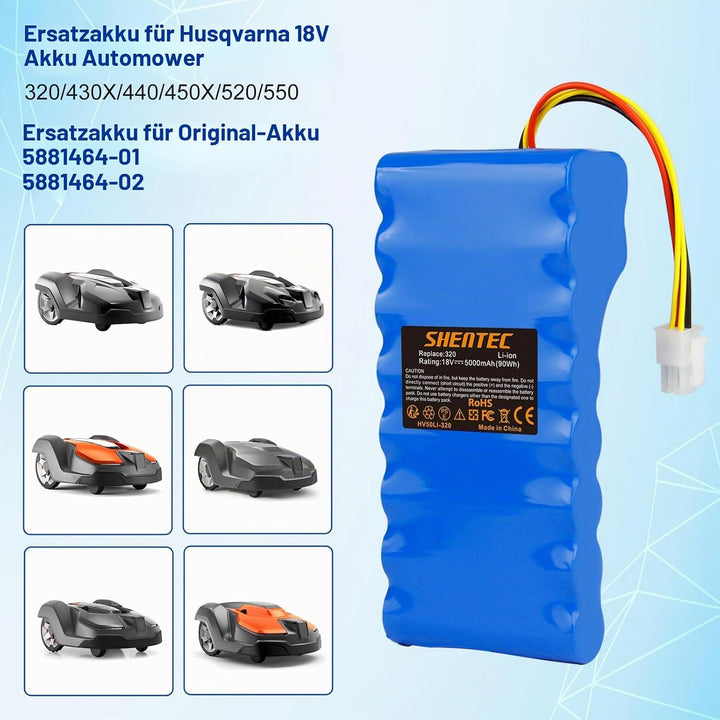 18V 5000mAh Li-Ion Akku für Husqvarna Akku Automower 320/430X/440/450X/520/550 – Ersatz für Original