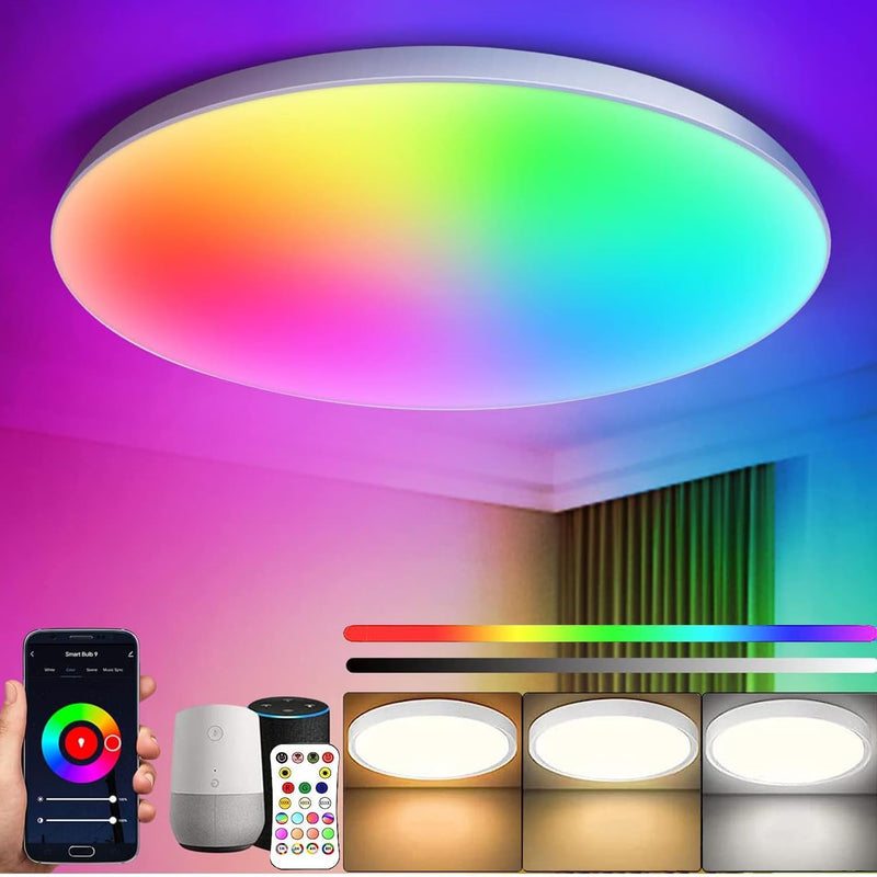 Woukksy LED Deckenleuchte Dimmbar 24W Deckenlampe mit Fernbedienung oder APP-Steuerung, RGB Ultradün