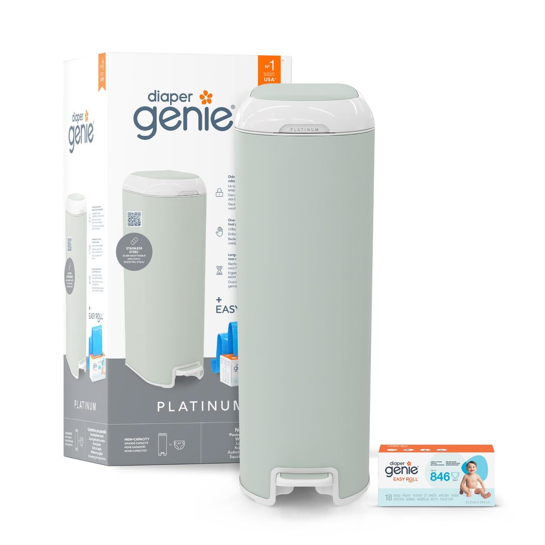 Diaper Genie Platinum Edelstahl Windeleimer mit Fusspedal, neuartiges System mit abreissbaren Beutel