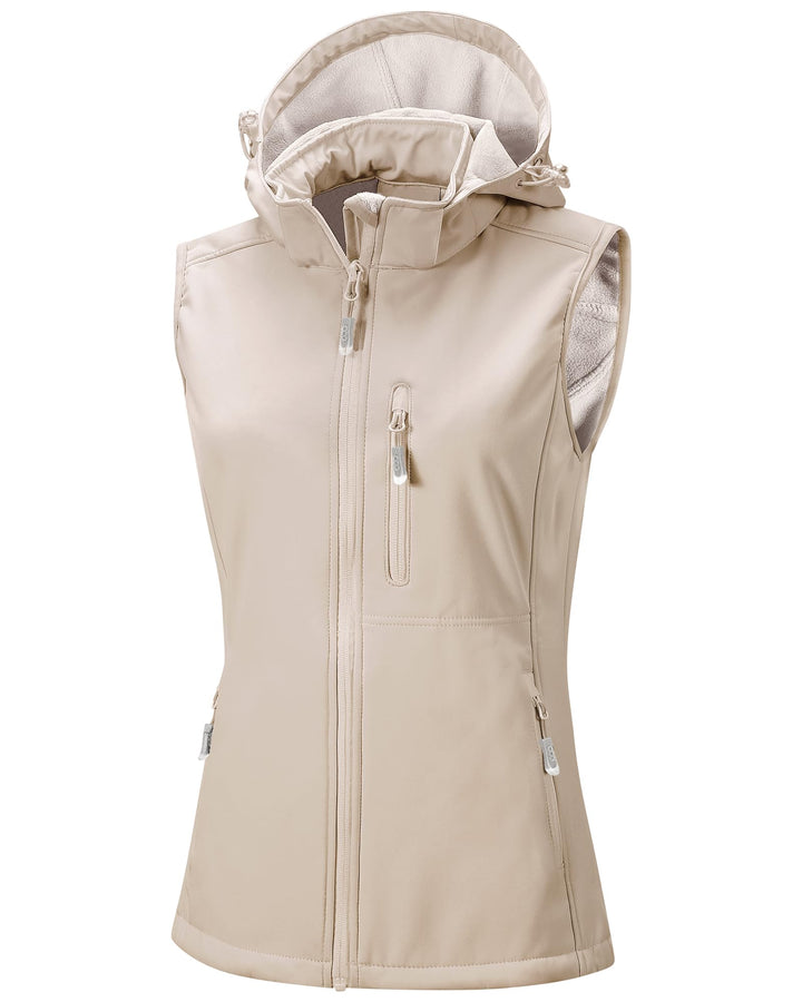 33,000ft Damen Softshell Westen mit Abnehmbare Kapuze Fleece Gefütterte Ärmellose Jacke Wasserdichte