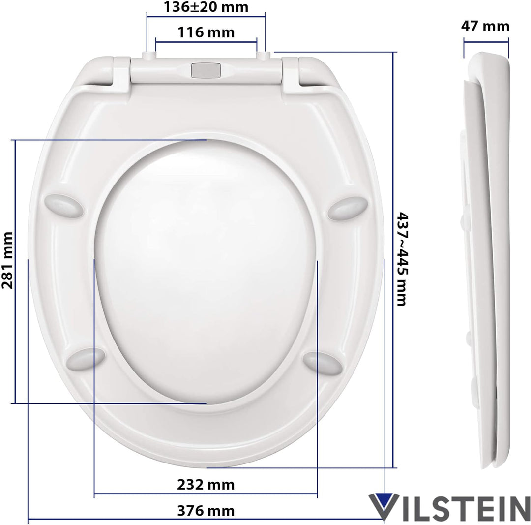 VILSTEIN | Premium Toilettendeckel mit Absenkautomatik | Edelstahl Befestigung | Abnehmbar | Antibak
