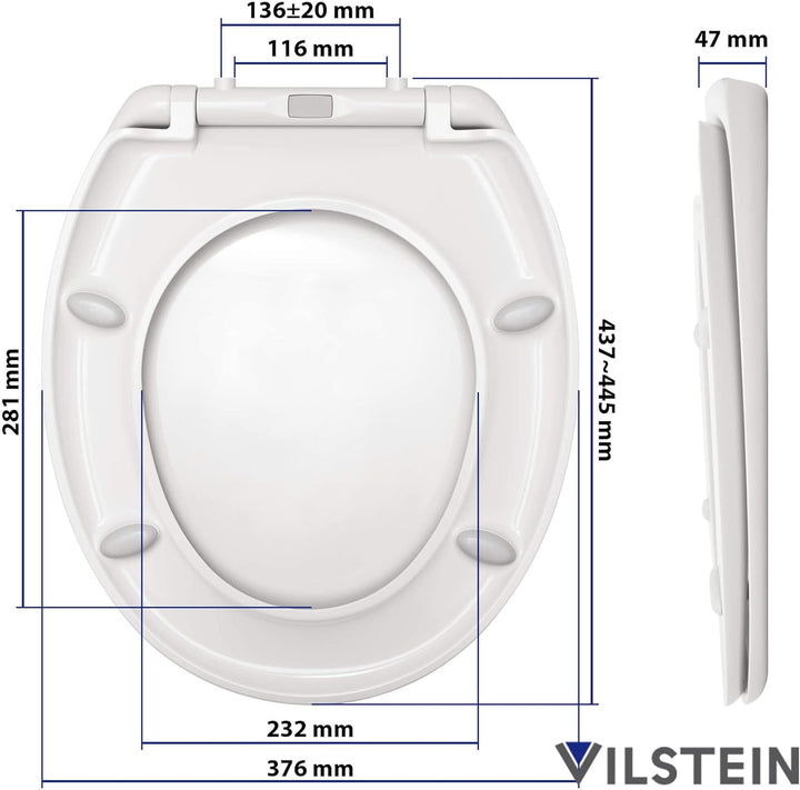 VILSTEIN | Premium Toilettendeckel mit Absenkautomatik | Edelstahl Befestigung | Abnehmbar | Antibak
