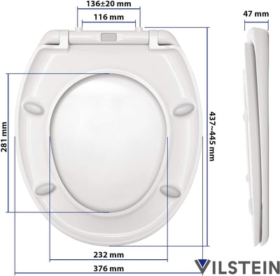 VILSTEIN | Premium Toilettendeckel mit Absenkautomatik | Edelstahl Befestigung | Abnehmbar | Antibak