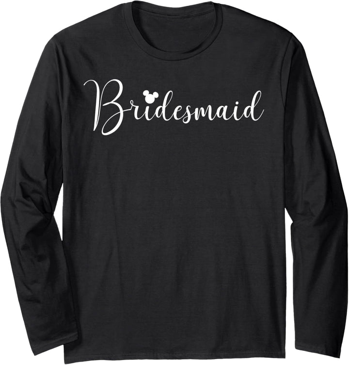 Disney Mickey Mouse Bridesmaid Cursive White Text Logo Langarmshirt