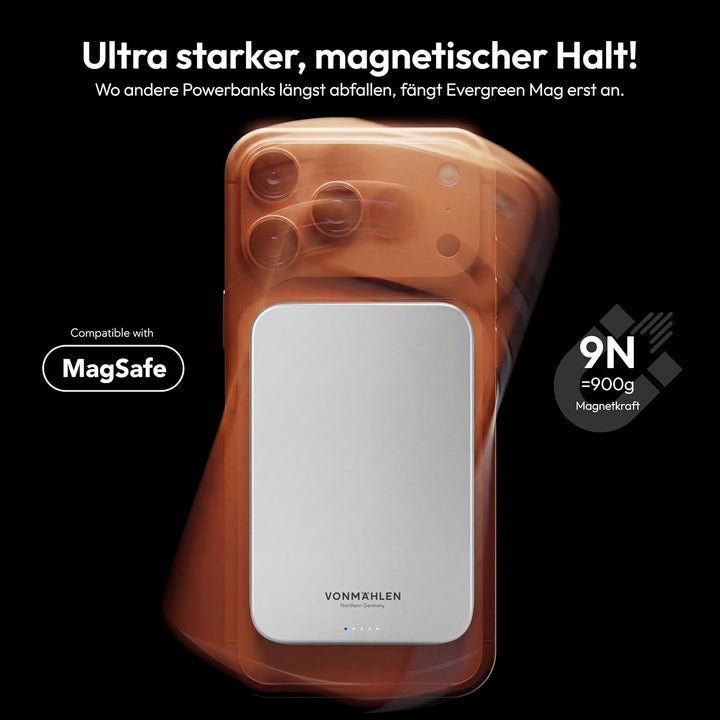 VONMÄHLEN Evergreen Mag - Wireless Powerbank kompatibel mit MagSafe - Ultra Thin, Tragbares Ladegerä