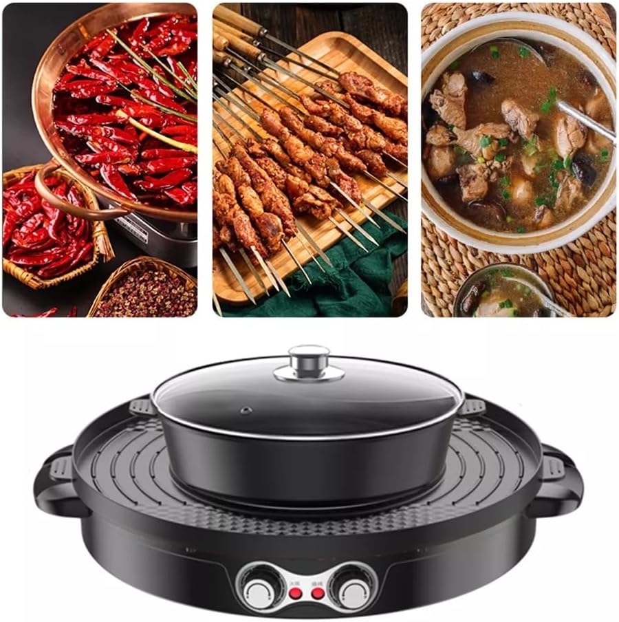 Elektrische Hot Pots,Grill Elektrischer, 2200W 2 in 1 Elektrogrill,Antihaft-Beschichtung,Mandarinent