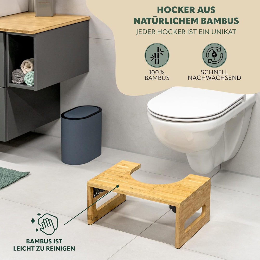 eluno Toilettenhocker, Fussbank aus Bambus mit Anti-Rutsch-Pads, platzsparend zusammenklappbar, Stab