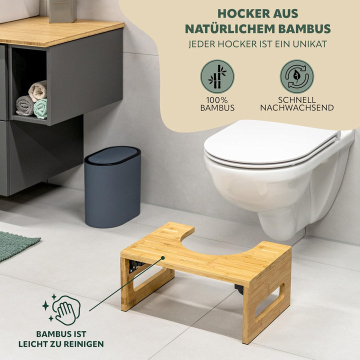 eluno Toilettenhocker, Fussbank aus Bambus mit Anti-Rutsch-Pads, platzsparend zusammenklappbar, Stab