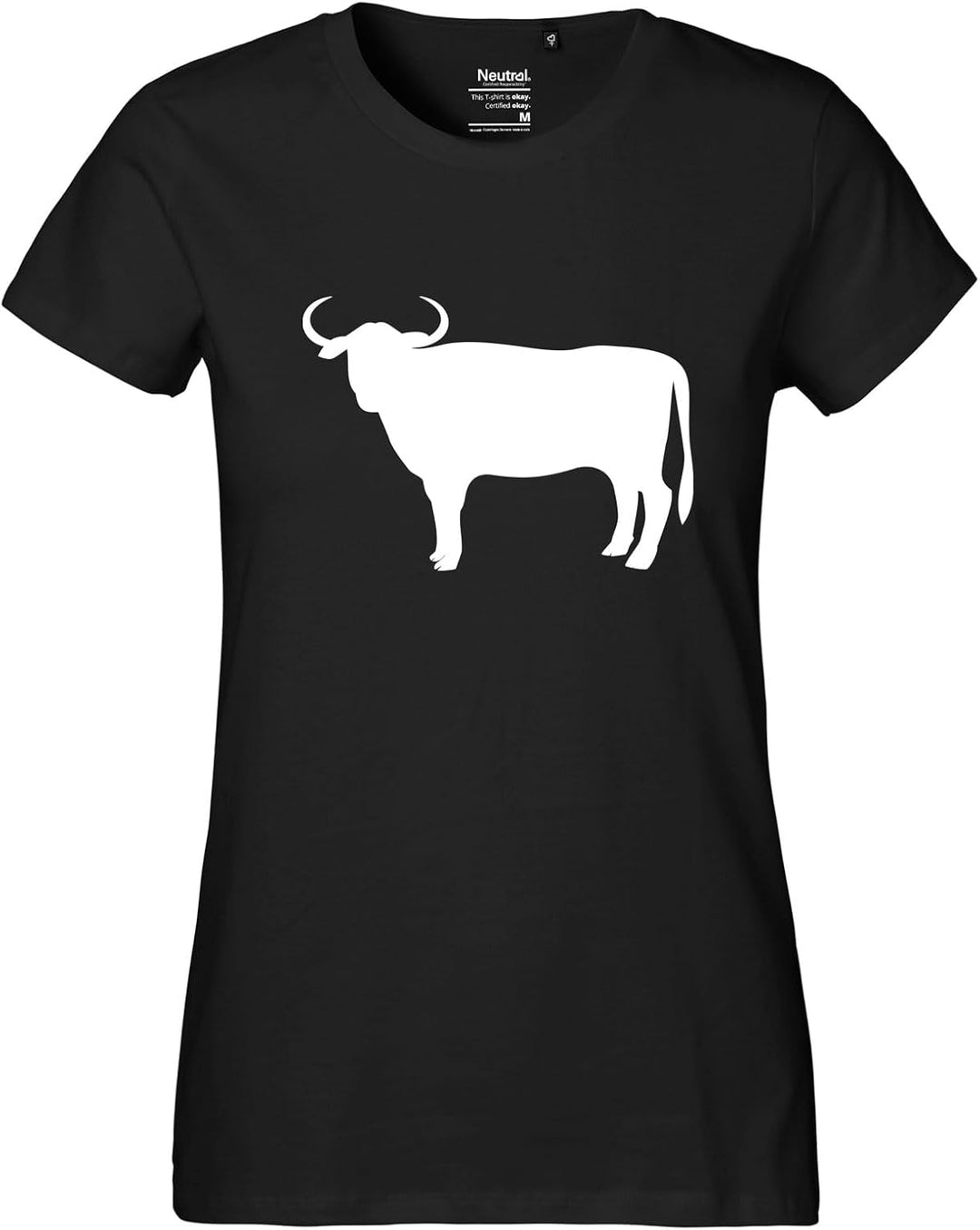 Huuraa Damen T-Shirt Stier Bulle Silhouette Bio Baumwolle Fairtrade Oberteil Grösse XS-XXL mit Motiv