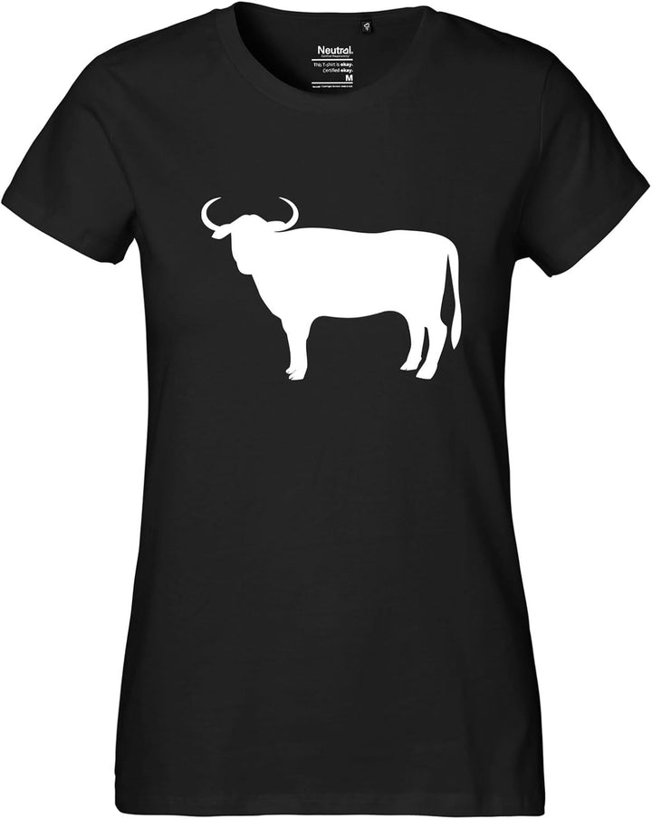 Huuraa Damen T-Shirt Stier Bulle Silhouette Bio Baumwolle Fairtrade Oberteil Grösse XS-XXL mit Motiv