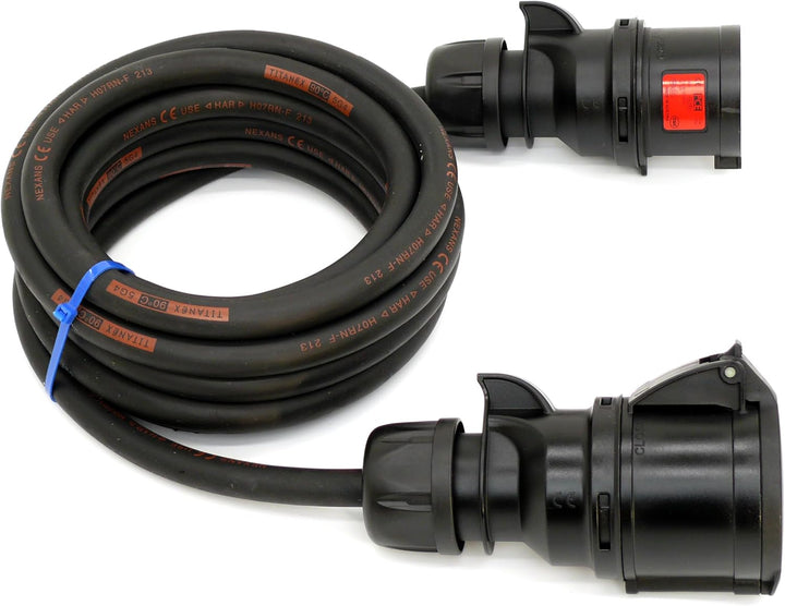 CEE Starkstromkabel (1,5m-50m) 32A Verlängerungskabel Titanex H07RN-F 5x4mm² mit schwarzem PCE Shark
