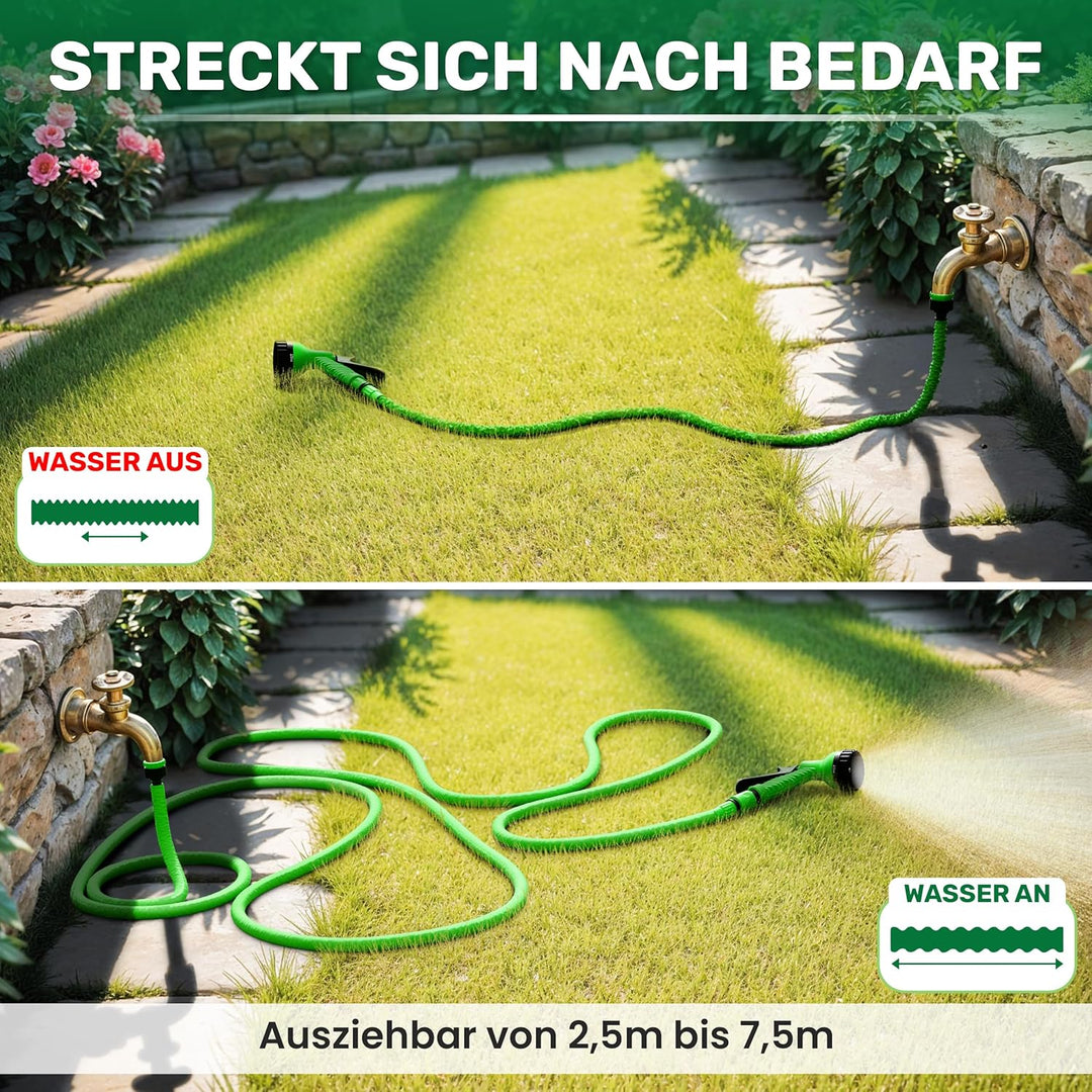Gartenschlauch flexibel Flexischlauch 2,5m - 7,5m grün, 7,5 m