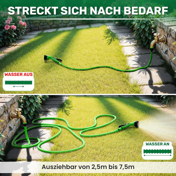Gartenschlauch flexibel Flexischlauch 2,5m - 7,5m grün, 7,5 m
