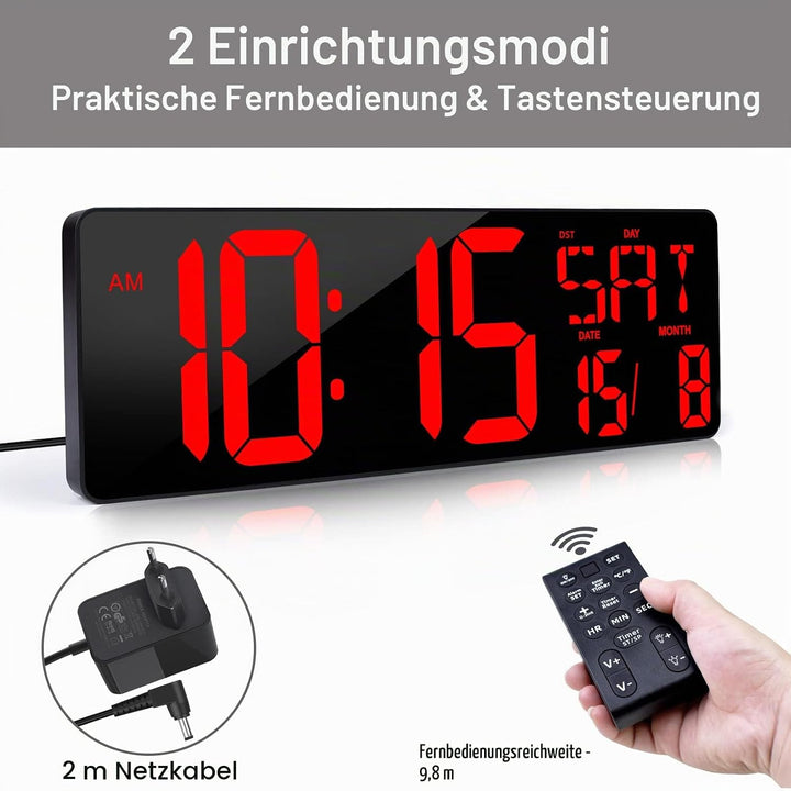 XREXS Wanduhr Digitale Gross mit Fernbedienung, 16,5&